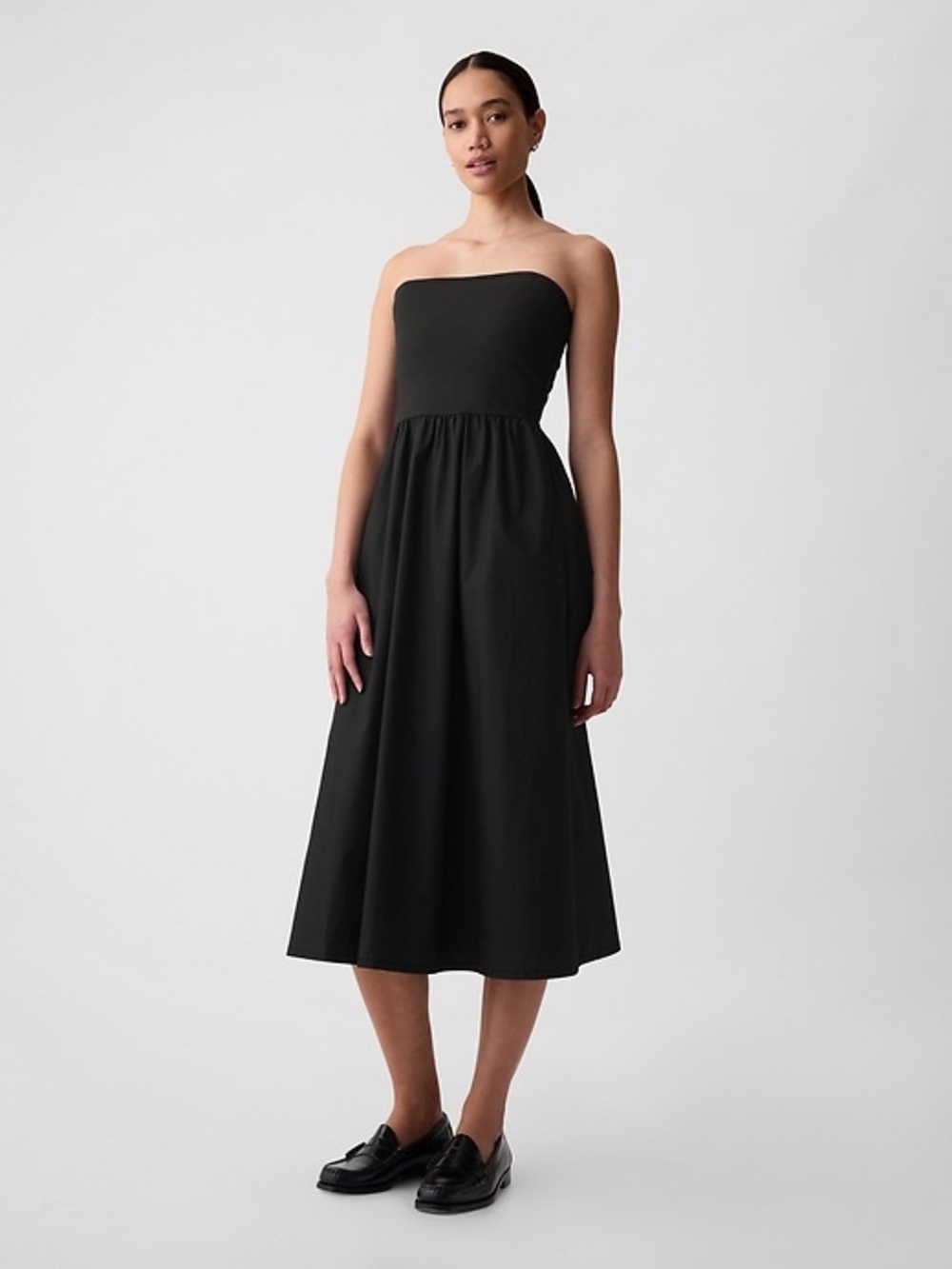 NWT Gap Mixed Media Black Cotton Midi Dress M